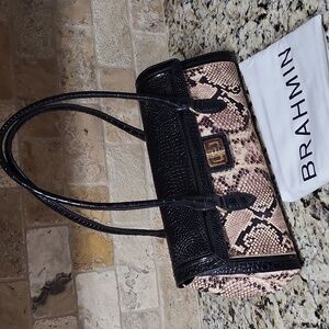 Brahmin Black and Tan Satchel